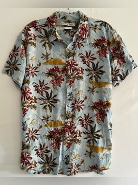 Street Legal Blue Tropical Palm Rayon Button Down Shirt L
